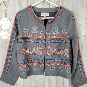 Laurie Felt Embroidered Bead Jacket Gray Size Medium